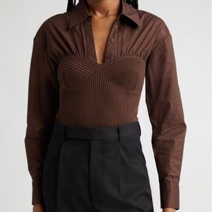 STAUD Hazel Mixed Media Bustier Long Sleeve Top!